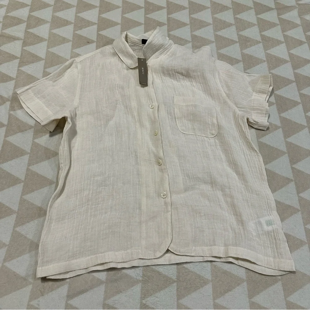 J crew soft gauze shirt sleeve pajama top natural button down collared